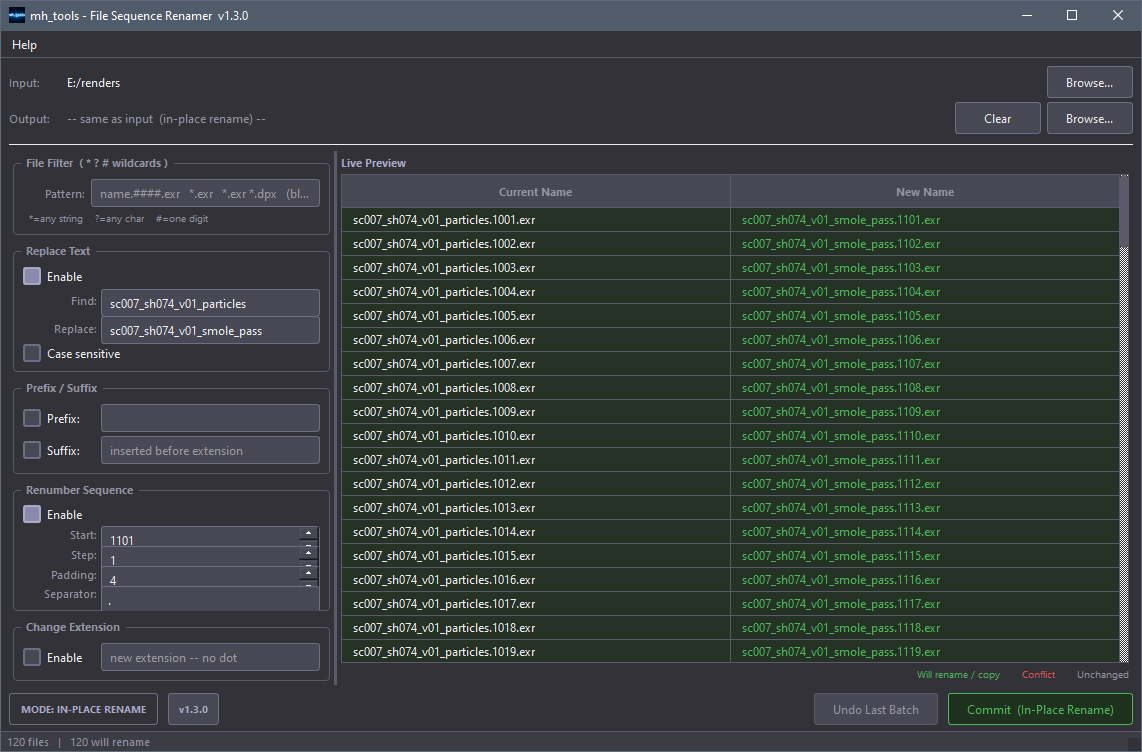 mh_Rename - File Sequence Renamer For VFX Artists & Animators.